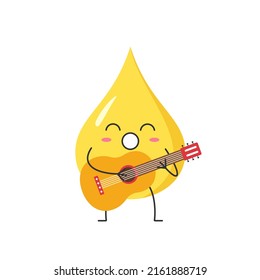 Gota de aceite vegetal lindo personaje caricatura interpreta la música de la guitarra frente a emociones alegría ilustración del vector feliz.
