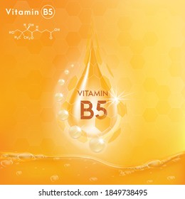 Drop vitamin B5 complex poly sphere bubble. Health supplement female face anti-aging beauty cosmetics banner template. 3D vector EPS10 illustration