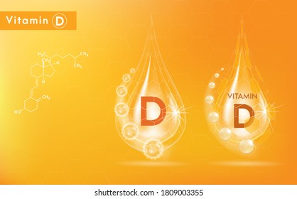 Drop vitamin D complex poly sphere bubble. Health supplement female face anti-aging beauty cosmetics banner template. 3D vector EPS10