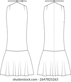 drop waist rise belted darted tailored fit and flared frilly ruffled mermaid a line long midi maxi skirt template technical drawing flat sketch cad mockup fashion woman design style model 