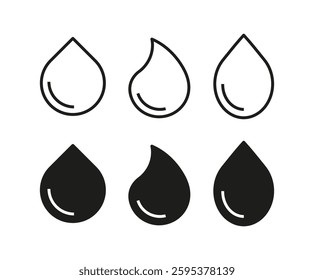 Drop of water black icon set.