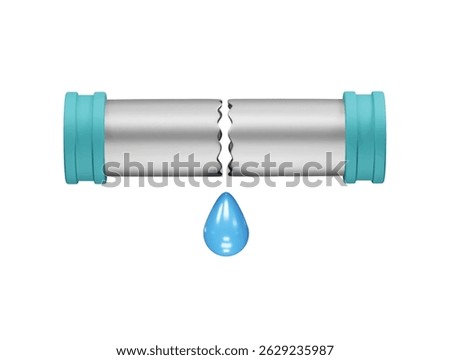 drop of water Broken pipe with water leak icon 3d rendering illustration