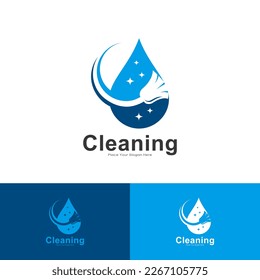 Drop water with broom logo vector design. Suitable for business, cleaning, and service