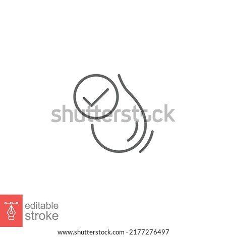 Drop water check mark icon. Simple outline icon. Water resistant, rainproof, protection concept. Thin line symbol. Vector illustration design isolated on white background. Editable stroke EPS 10