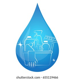 A Drop Of Water And Cleaning Products Silhouette Vector