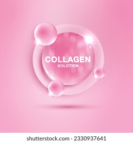 Drop water collagen pink and structure. vitamin solution complex with chemical formula from nature. beauty treatment nutrition skin care design. medical and scientific concepts for cosmetic. vector.