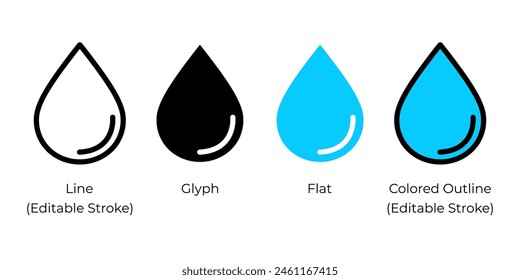 Drop, water droplet vector icon set for website design, app, ui, isolated on white background. EPS 10 vector illustration.