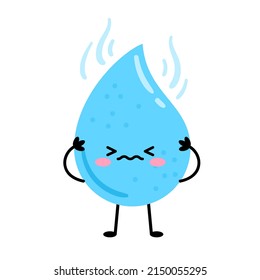 A drop of water evaporates. Cute cartoon character blue water drop. Vector illustration isolated on white background