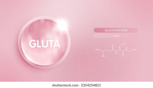 Agua de gota Gluta rosa y estructura. complejo de solución vitamínica con fórmula química de la naturaleza. tratamiento de belleza nutrición diseño de cuidado de la piel. conceptos médicos y científicos para cosméticos. vector.