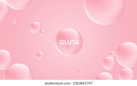 Wassertropfen Gluta rosa und Struktur. Vitaminlösungskomplex mit chemischer Formel aus der Natur. Schönheitsbehandlungen Ernährung Hautpflege Design. medizinische und wissenschaftliche Konzepte für Kosmetik. Vektor.