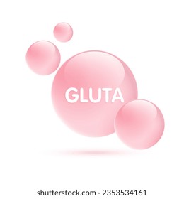 Drop water glutathione pink and structure. vitamin solution complex with chemical formula from nature. beauty treatment nutrition skin care. medical and scientific concepts for cosmetic. vector.