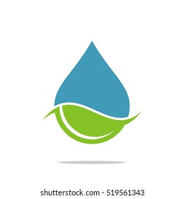 Drop Water with Green Leaf Logo Template Illustration Design. Vector EPS 10.