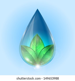 drop of water with green leaves.eco icon.vector