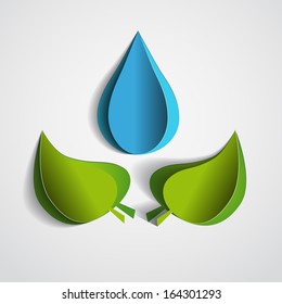 Drop of water and green plant. A vector illustration