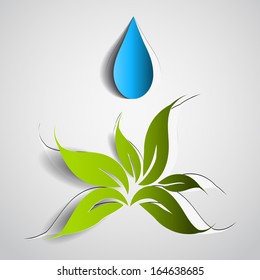 Drop of water and green plant. A vector illustration