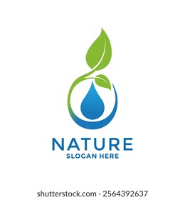 Drop Water and Growth Leaf Logo vector. Natural Ecology logo vector template