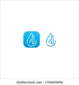 Drop water H logo letter design concept in blue gradient color