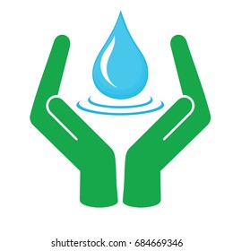 Drop water in hand , Protection water  vector icon,water care sign ,Hand protecting water,Save water 
