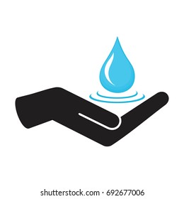 Drop water in hand , Protection water vector icon,water care sign ,Hand protecting water,Save water