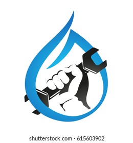 A drop of water and a hand with a wrench symbol for business