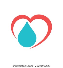 Gota de agua y corazón Icono Vector logo Plantilla Ilustración Diseño