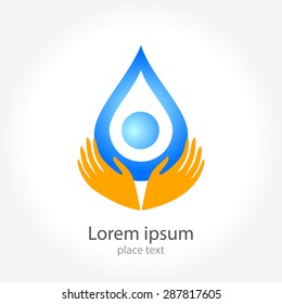 A drop of water in his hands - a template for a logo . The design concept of the sign.