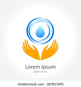 A drop of water in his hands - a template for a logo . The design concept of the sign.