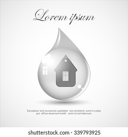 Drop of water and home - Vector icon isolated