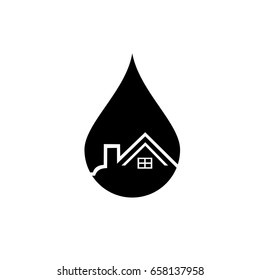 A drop of water with house icon, water drop sign. water drop with build logo.