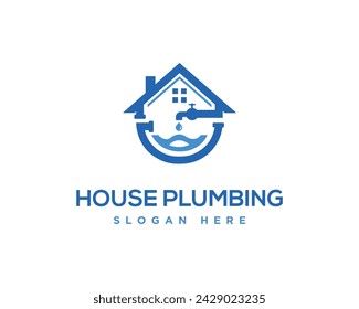 Drop water with House plumbing service logo design vector template.