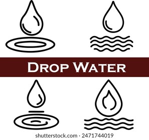Drop Water Icons Water Icons  Classic Line Series vector pack of water line icons.Water drop shape icon symbol set. Flat style outline. Vector illustration image