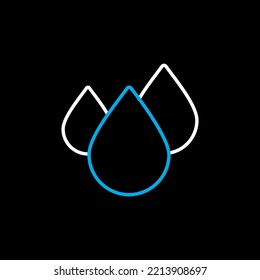 Wassertropfen einzeln auf schwarzem Hintergrund, Vektorsymbol. Meteorologie-Zeichen. Graph-Symbol für Reise-, Tourismus- und Wetterwebsite und Apps-Design, Logo, App, UI