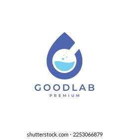 drop water laboratory glass science abstract logo design vector icon illustration template