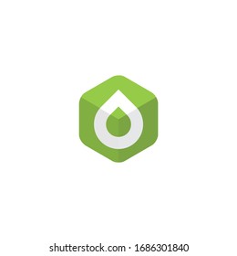 colocar hojas de agua verde en la caja hexagonal plantilla de logotipo eps vectoriales