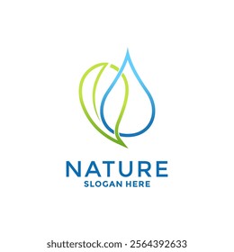 Drop Water and Leaf line art Logo vector. Natural logo vector template