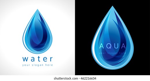 Drop of water, logotype concept. Isolated abstract graphic design template. Blue colored creative drinking drop bunch. Corporate healthcare branding identity. 3d logo idea, watercolor style sign.