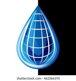 Drop of water, logotype concept. Isolated abstract graphic design template. Blue colored creative drinking drop bunch. Corporate healthcare branding identity. 3d logo idea, watercolor style sign.