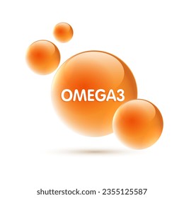 Drop water omega3 orang and structure. vitamin solution complex with chemical formula from nature. beauty treatment nutrition skin care design. medical and scientific concepts for cosmetic. 