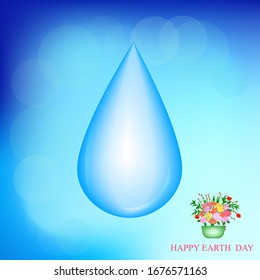 A drop of water on an abstract blue background - a bouquet of wildflowers - vector. Happy Earth Day. Environmental protection.