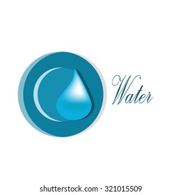 a drop of water on a background of circles labeled "water" for the logo