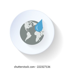 A drop of water on a background of a planet flat icon