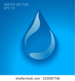 Drop of water on a blue background. Realistic vector image.