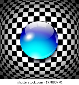 Drop of water on checkered background