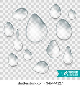 Drop of water on transparent background. Vector illustration