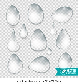 Drop of water on transparent background. Vector illustration