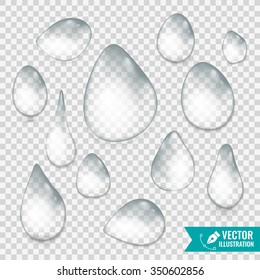 Drop of water on transparent background. Vector illustration
