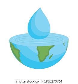 Drop of water part of planet earth, vector art illustration.