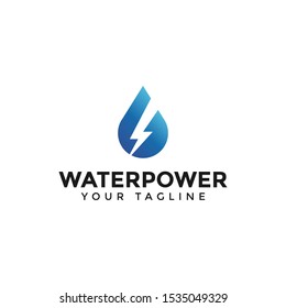 Drop Water and Power Energy Lightning Bolt Logo Design Template