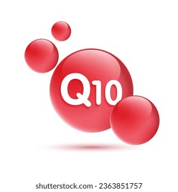 Dejar caer el agua Q10 rojo y estructura. complejo de solución vitamínica con fórmula química de la naturaleza. tratamiento de belleza nutrición diseño de cuidado de la piel. conceptos médicos y científicos para cosméticos. 
