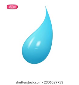 a drop of water or rain in 3d cartoon style. Icon isolated on white background. vector illustration